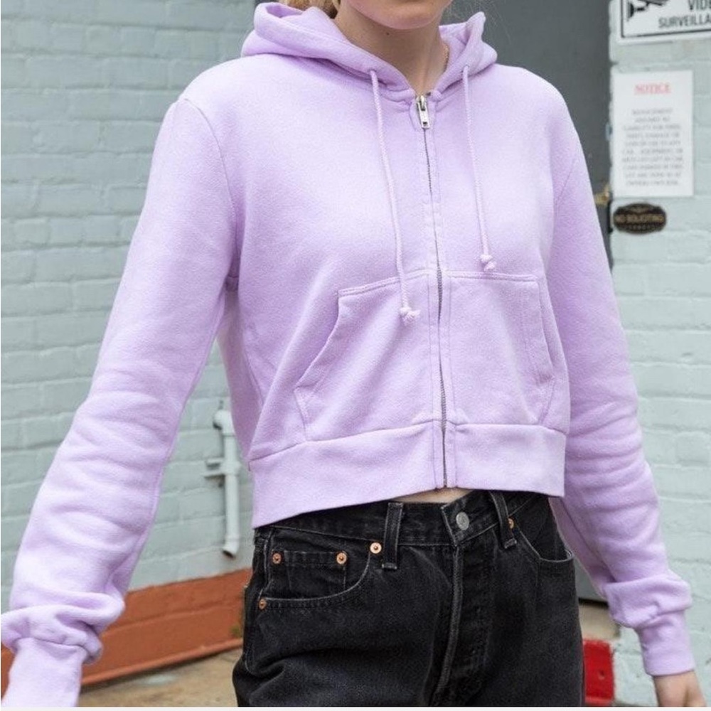 Brandy Melville Lilac Cropped Zip Up Hoodie